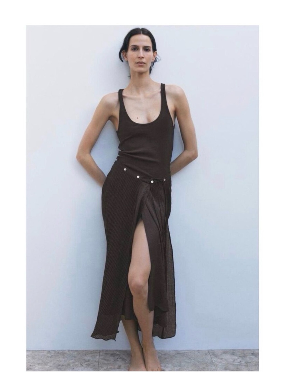 zara brown mixed pareo dress